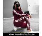 Women Maroon Triple Strap Track Suit